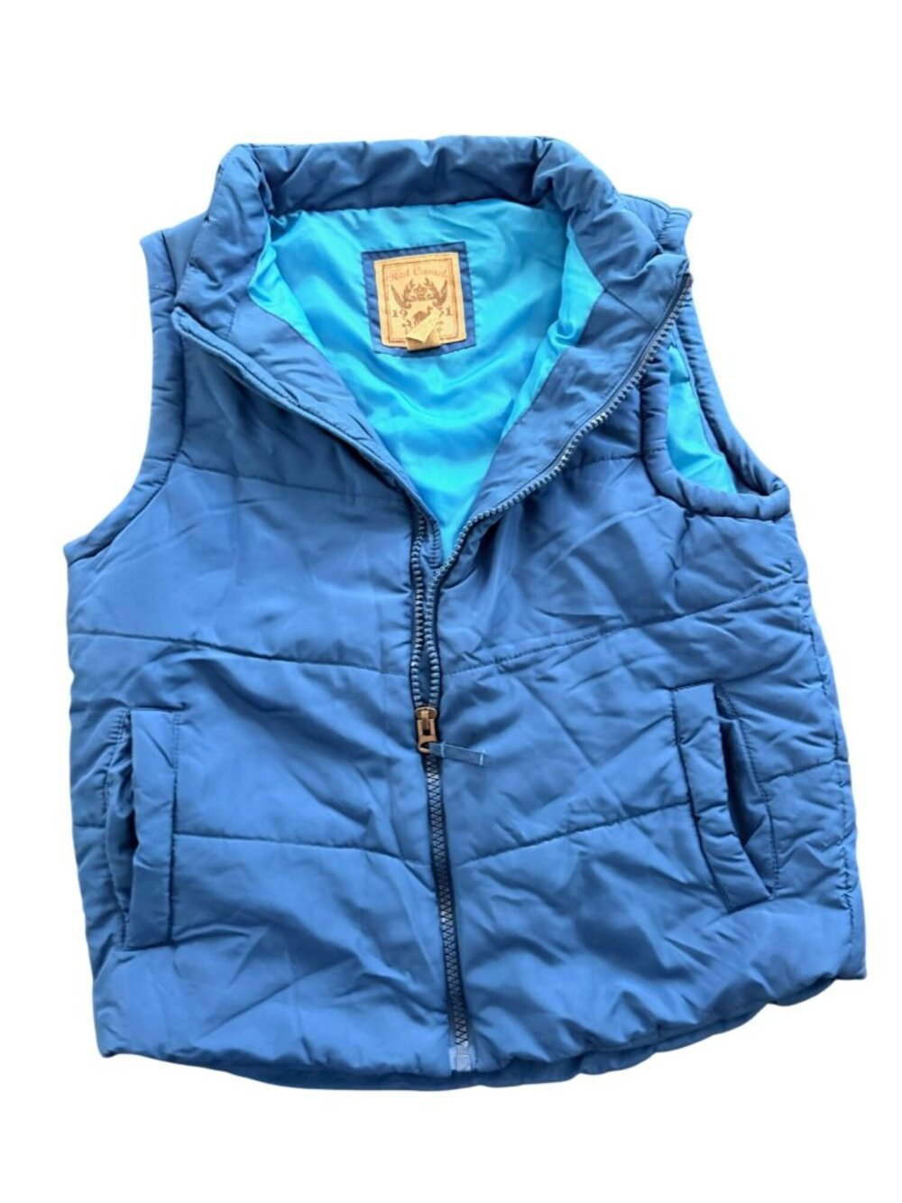 Red Camel Puffer Vest Womens Size L Blue Zip Up Quilted Sleeveless Insulated